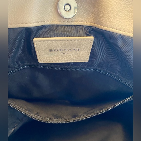 Borsani Italy Boho Cream Vegan Leather Shoulder Bag Purse Tote Lined Soft Snap. - Picture 10 of 10